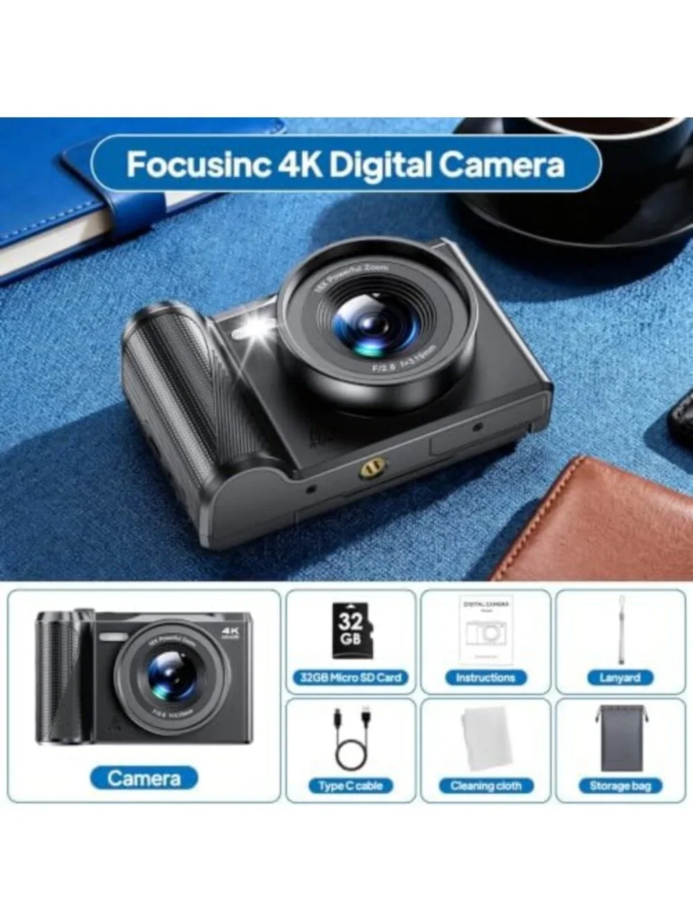 4K Digital Camera for Photography & Vlogging, 56MP Autofocus, 180° Flip Screen